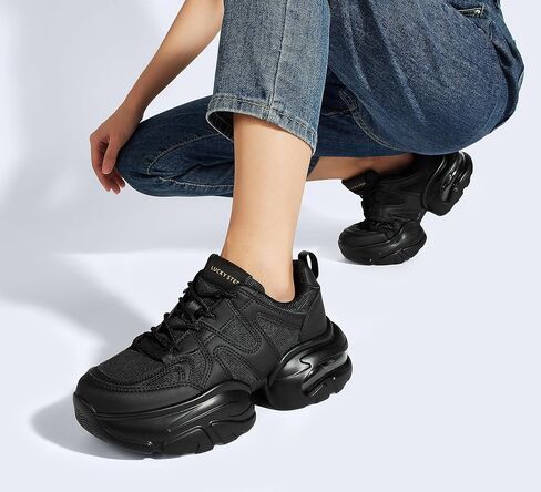 LUCKY STEP Women's Air Cushion Chunky Sneaker Fashion Thick Sole 90S Retro Dad Rave Casual Comfortable Walking Shoes in Kuwait