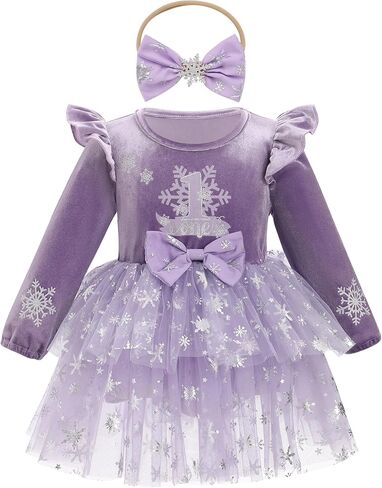 IBTOM CASTLE Infant Girl Snowflake Birthday Dress Tulle Tutu Princess Dress Velvet Romper Dress with Headband Winter in Saudi Arabia