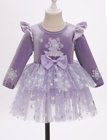 IBTOM CASTLE Infant Girl Snowflake Birthday Dress Tulle Tutu Princess Dress Velvet Romper Dress with Headband Winter in Saudi Arabia