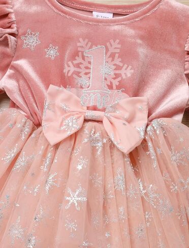 IBTOM CASTLE Infant Girl Snowflake Birthday Dress Tulle Tutu Princess Dress Velvet Romper Dress with Headband Winter in Saudi Arabia