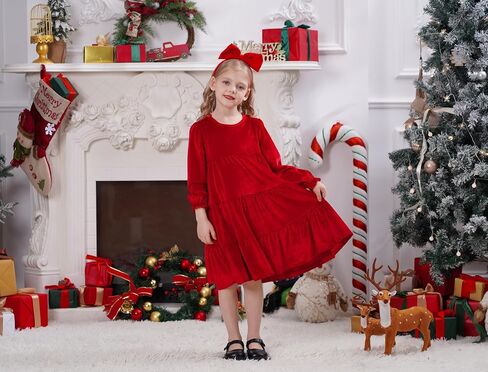 IDOPIP Toddler Baby Girls Velvet Tutu Dress Bowknot Ruffle Kids Princess Christmas Birthday Party Dresses Fall Winter Clothes in Kuwait