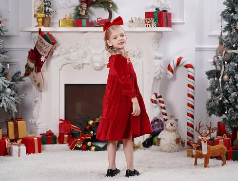 IDOPIP Toddler Baby Girls Velvet Tutu Dress Bowknot Ruffle Kids Princess Christmas Birthday Party Dresses Fall Winter Clothes in Kuwait