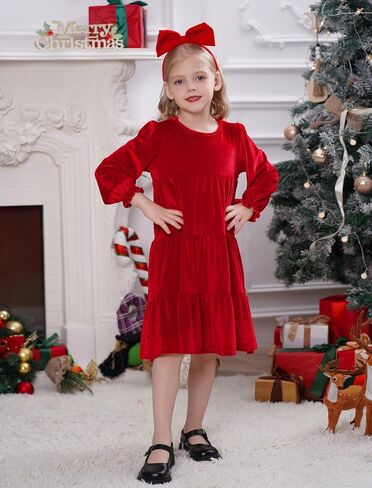 IDOPIP Toddler Baby Girls Velvet Tutu Dress Bowknot Ruffle Kids Princess Christmas Birthday Party Dresses Fall Winter Clothes in Kuwait