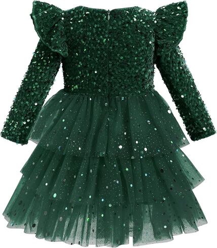 Fall Winter Kids Girls Velvet Dress Long Sleeve Sparkle Glitter Tulle Tiered Dress Birthday Cake Dress in Kuwait