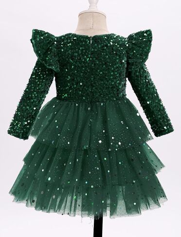 Fall Winter Kids Girls Velvet Dress Long Sleeve Sparkle Glitter Tulle Tiered Dress Birthday Cake Dress in Kuwait