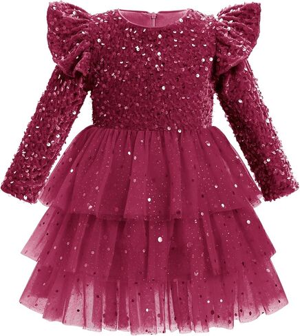 Fall Winter Kids Girls Velvet Dress Long Sleeve Sparkle Glitter Tulle Tiered Dress Birthday Cake Dress in Kuwait