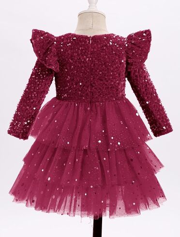 Fall Winter Kids Girls Velvet Dress Long Sleeve Sparkle Glitter Tulle Tiered Dress Birthday Cake Dress in Kuwait