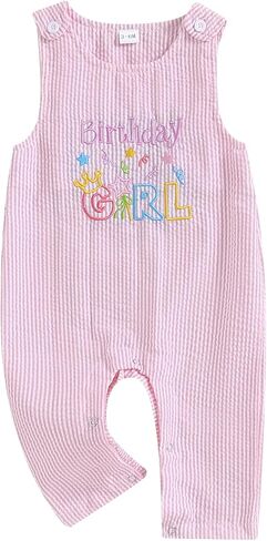 Baby Boy Girl Birthday Clothes Letter One Embroidery Romper Bodysuit Jumpsuit Overall Onesie One-piece Bodysuit in Kuwait