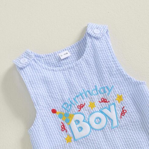 Baby Boy Girl Birthday Clothes Letter One Embroidery Romper Bodysuit Jumpsuit Overall Onesie One-piece Bodysuit in Kuwait