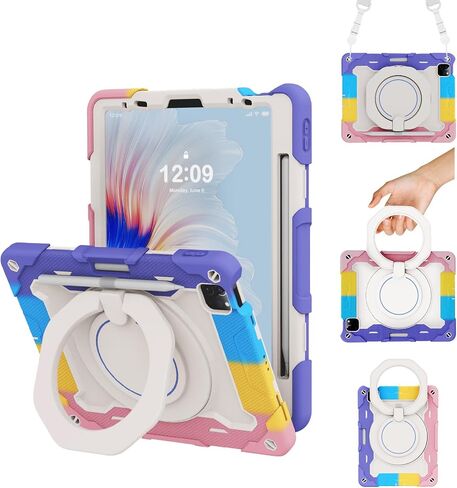 for iPad 10th Generation Case 2022 10.9 inch with Pencil Holder/ 360° Rotating Kickstand/Grip Handle/Shoulder Strap for Kids Girls Heavy Duty Rugged Protective Cover for iPad 2022 10.9'', Pink in Saudi Arabia