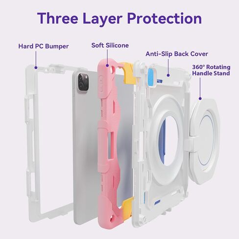 for iPad 10th Generation Case 2022 10.9 inch with Pencil Holder/ 360° Rotating Kickstand/Grip Handle/Shoulder Strap for Kids Girls Heavy Duty Rugged Protective Cover for iPad 2022 10.9'', Pink in Saudi Arabia