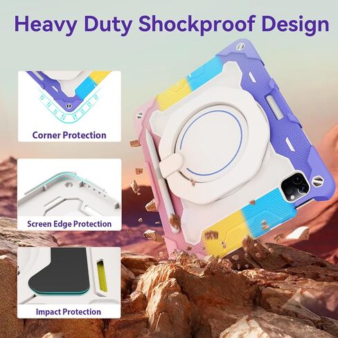 for iPad 10th Generation Case 2022 10.9 inch with Pencil Holder/ 360° Rotating Kickstand/Grip Handle/Shoulder Strap for Kids Girls Heavy Duty Rugged Protective Cover for iPad 2022 10.9'', Pink in Saudi Arabia