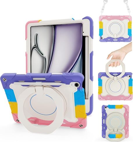 for iPad 10th Generation Case 2022 10.9 inch with Pencil Holder/ 360° Rotating Kickstand/Grip Handle/Shoulder Strap for Kids Girls Heavy Duty Rugged Protective Cover for iPad 2022 10.9'', Pink in Saudi Arabia