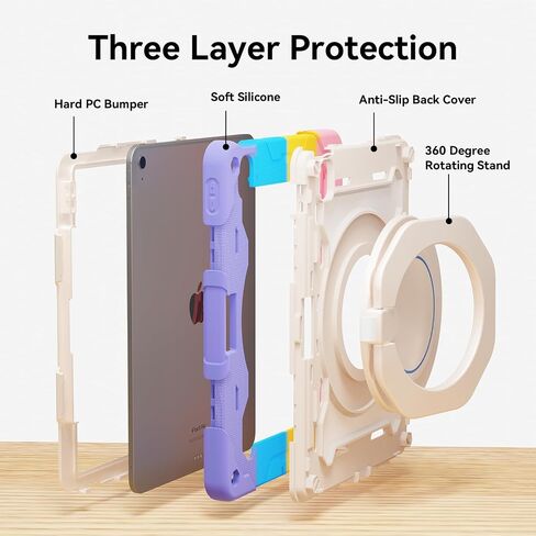 for iPad 10th Generation Case 2022 10.9 inch with Pencil Holder/ 360° Rotating Kickstand/Grip Handle/Shoulder Strap for Kids Girls Heavy Duty Rugged Protective Cover for iPad 2022 10.9'', Pink in Saudi Arabia