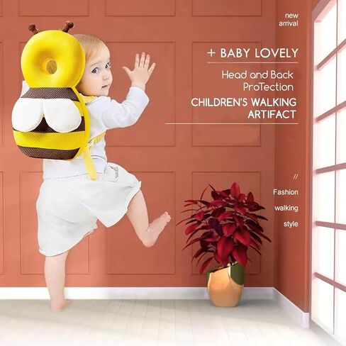 Baby Head Protector,Infant Fall Protection, Baby Head Protector Cushion Backpack with Baby Knee Pads Anti Slip Socks for Walking & Crawling (Yellow Bees) in Kuwait