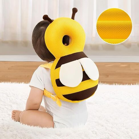 Baby Head Protector,Infant Fall Protection, Baby Head Protector Cushion Backpack with Baby Knee Pads Anti Slip Socks for Walking & Crawling (Yellow Bees) in Kuwait