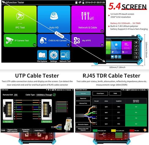 Henkion IP Camera Tester, with Cable Tracer, 5.4 inch Touch Screen, 4K 8MP AHD CVI Camera and 12MP IPC Test, 4K HD Camera Display Video, Support POE WiFi RS485 HDMI &VGA Input UTC IPC-5100C Plus in Saudi Arabia