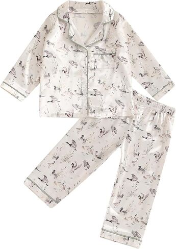 Honganda Kids Toddler Baby Girl Fall Two Piece Pajamas Set Long Sleeve Duck Pajama Shirt Bottom Pants Satin Sleepwear Clothes in Saudi Arabia