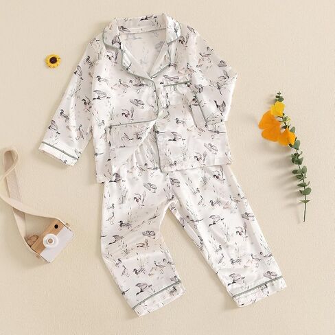 Honganda Kids Toddler Baby Girl Fall Two Piece Pajamas Set Long Sleeve Duck Pajama Shirt Bottom Pants Satin Sleepwear Clothes in Saudi Arabia