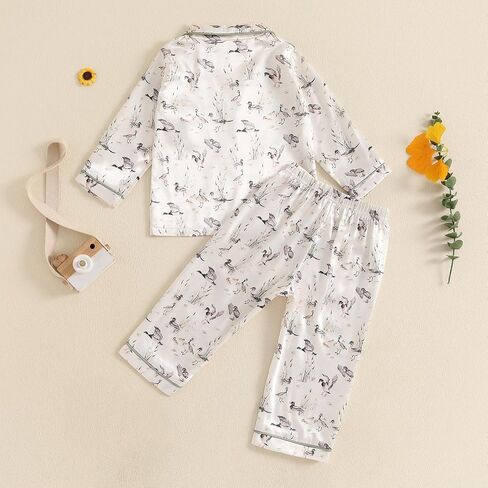Honganda Kids Toddler Baby Girl Fall Two Piece Pajamas Set Long Sleeve Duck Pajama Shirt Bottom Pants Satin Sleepwear Clothes in Saudi Arabia