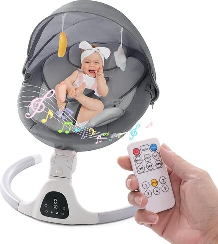 Baby Swing for Infants,Comfort Cradling Baby Rocker Portable Newborn Swing with Music/Remote Control/Timing Function,Grey (Pink) in Saudi Arabia