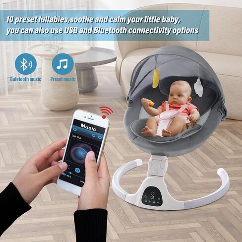 Baby Swing for Infants,Comfort Cradling Baby Rocker Portable Newborn Swing with Music/Remote Control/Timing Function,Grey (Pink) in Saudi Arabia