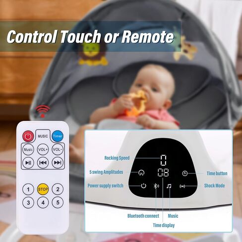 Baby Swing for Infants,Comfort Cradling Baby Rocker Portable Newborn Swing with Music/Remote Control/Timing Function,Grey (Pink) in Saudi Arabia