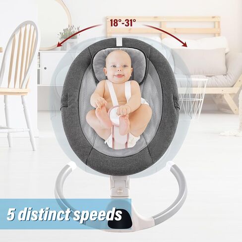 Baby Swing for Infants,Comfort Cradling Baby Rocker Portable Newborn Swing with Music/Remote Control/Timing Function,Grey (Pink) in Saudi Arabia