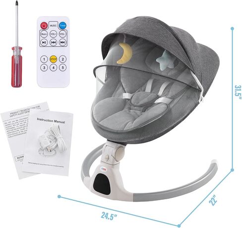 Baby Swing for Infants,Comfort Cradling Baby Rocker Portable Newborn Swing with Music/Remote Control/Timing Function,Grey (Pink) in Saudi Arabia