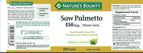 Nature's Bounty Saw Palmetto Support for Prostate and Urinary Health, Herbal Health Supplement, 450mg, 250 Capsules in Saudi Arabia