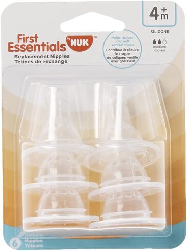 NUK Gerber First Essentials Silicone Nipples, Medium Flow, 4+ Months, 6 ct in Saudi Arabia