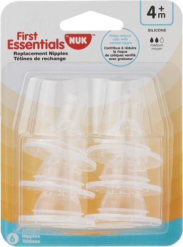 NUK Gerber First Essentials Silicone Nipples, Medium Flow, 4+ Months, 6 ct in Saudi Arabia