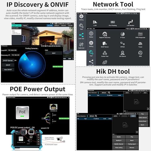 جهاز اختبار كاميرا Henkion IP، جهاز اختبار CCTV 5.4 بوصة 4K، اختبار كاميرا 4K 8MP SDI AHD CVI TVI، شاشة العرض، اختبار كابل RJ45TDR، دعم POE WiFi RS485 HDMI ومدخل VGA، تتبع الكابل، اختبار الشبكة، IPC-5200C Plus in Kuwait