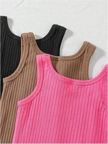 Floerns Girl's 3 Pcs Sleeveless Rib Knit Round Neck Tank Rompers Jumpsuit in Saudi Arabia