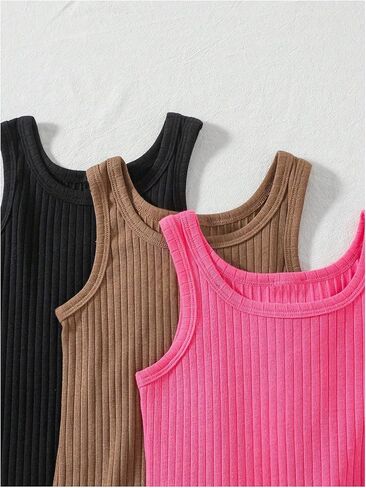 Floerns Girl's 3 Pcs Sleeveless Rib Knit Round Neck Tank Rompers Jumpsuit in Saudi Arabia