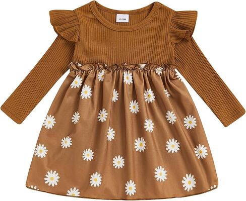 fhutpw Baby Toddler Girl Dress Fall Knitted Long Sleeves Casual Daisy Dresses for Girls 6 12 18 Months 2T 3T Outfits in Saudi Arabia