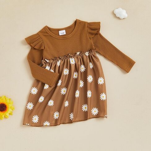 fhutpw Baby Toddler Girl Dress Fall Knitted Long Sleeves Casual Daisy Dresses for Girls 6 12 18 Months 2T 3T Outfits in Saudi Arabia