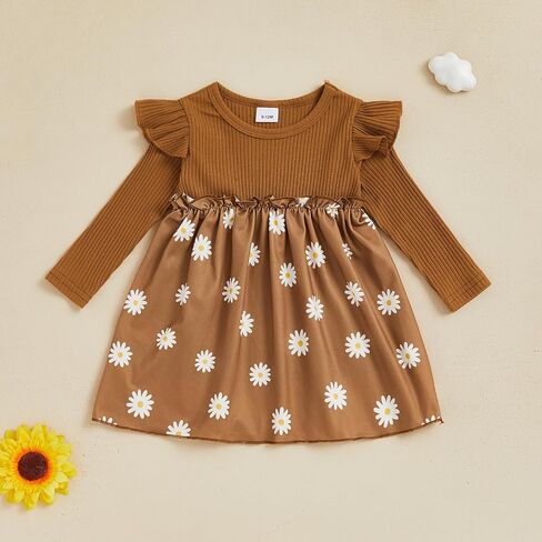 fhutpw Baby Toddler Girl Dress Fall Knitted Long Sleeves Casual Daisy Dresses for Girls 6 12 18 Months 2T 3T Outfits in Saudi Arabia