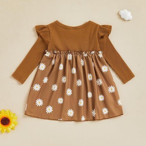 fhutpw Baby Toddler Girl Dress Fall Knitted Long Sleeves Casual Daisy Dresses for Girls 6 12 18 Months 2T 3T Outfits in Saudi Arabia