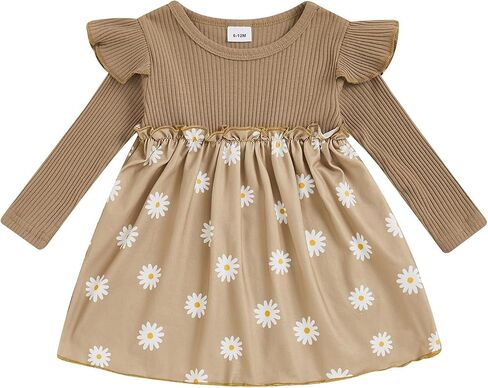 fhutpw Baby Toddler Girl Dress Fall Knitted Long Sleeves Casual Daisy Dresses for Girls 6 12 18 Months 2T 3T Outfits in Saudi Arabia