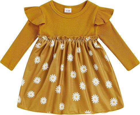 fhutpw Baby Toddler Girl Dress Fall Knitted Long Sleeves Casual Daisy Dresses for Girls 6 12 18 Months 2T 3T Outfits in Kuwait
