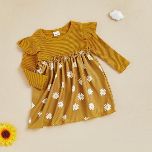 fhutpw Baby Toddler Girl Dress Fall Knitted Long Sleeves Casual Daisy Dresses for Girls 6 12 18 Months 2T 3T Outfits in Kuwait