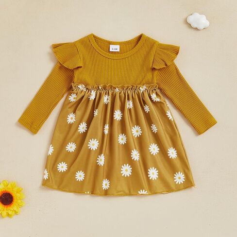 fhutpw Baby Toddler Girl Dress Fall Knitted Long Sleeves Casual Daisy Dresses for Girls 6 12 18 Months 2T 3T Outfits in Kuwait