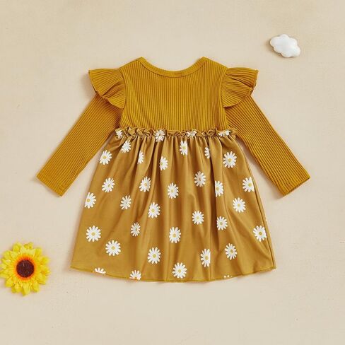 fhutpw Baby Toddler Girl Dress Fall Knitted Long Sleeves Casual Daisy Dresses for Girls 6 12 18 Months 2T 3T Outfits in Kuwait