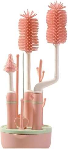 Silicone Baby Bottle Brush Set with Stand, 360° Rotating Silicone Bottle Cleaning Brush Cleaner Set of 4, Multipurpose Silicone Baby Bottle Straw Cleaner Brush (Green) in Kuwait