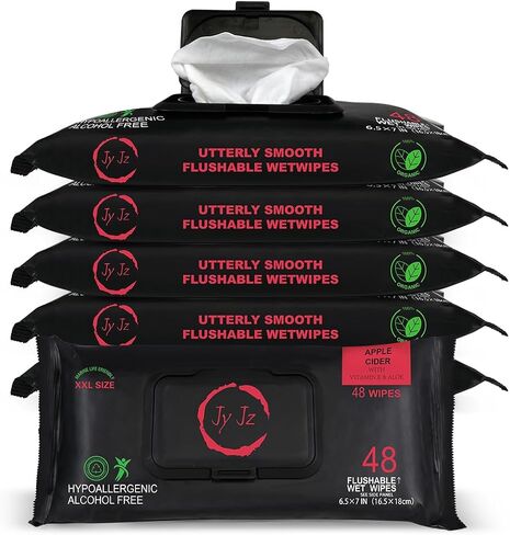 XXL Flushable Wet Wipes, 6 Pack (288 Wipes), Disposable, Biodegradable, Extra Large With Aloe & Vitamin-E, Drain and Marine Life Friendly, Utterly Smooth, Mildly Scented, Irresistible in Saudi Arabia