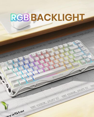GravaStar Mercury K1 Lite Mechanical Gaming Keyboard, 75% Gasket Hot Swappable Custom Keyboard, Pre-lubed Linear Switches Mechanical Keyboard, RGB Backlit Wireless Keyboard - Transparent Black in Kuwait