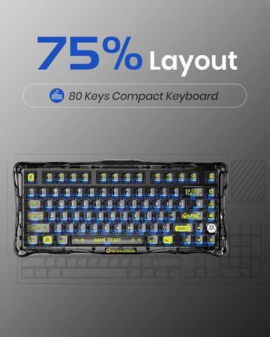 GravaStar Mercury K1 Lite Mechanical Gaming Keyboard, 75% Gasket Hot Swappable Custom Keyboard, Pre-lubed Linear Switches Mechanical Keyboard, RGB Backlit Wireless Keyboard - Transparent Black in Kuwait