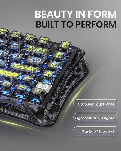 GravaStar Mercury K1 Lite Mechanical Gaming Keyboard, 75% Gasket Hot Swappable Custom Keyboard, Pre-lubed Linear Switches Mechanical Keyboard, RGB Backlit Wireless Keyboard - Transparent Black in Kuwait