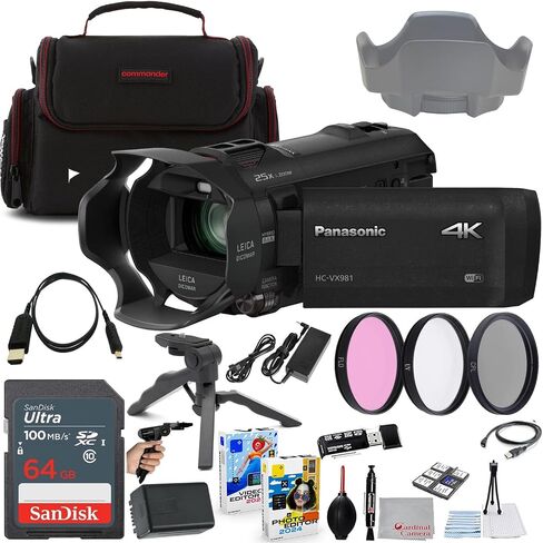 مجموعة كاميرا الفيديو باناسونيك HC-VX981K 4K فائقة الدقة + مجموعة ملحقات تتضمن ذاكرة فائقة سعة 64 جيجابايت ومرشحات عالية الدقة وحقيبة حمل وحزمة برامج التحرير والمزيد (26 عنصرًا) in Saudi Arabia